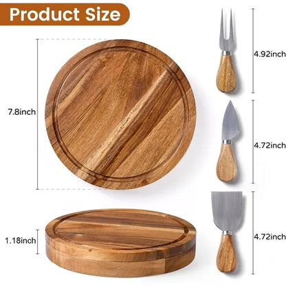 Wood Cheese Board with Knives Set