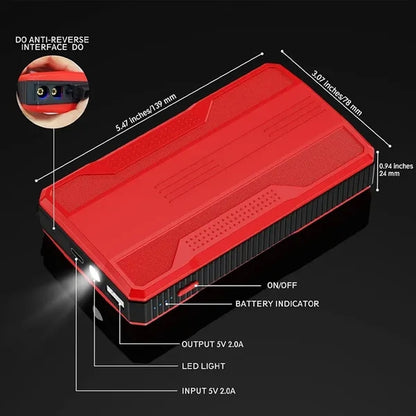 Portable Car Jump Starter with Smart Clamps and LED Torch