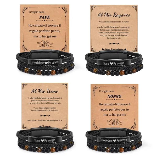 Triple Layer Beaded Braided Leather Bracelet with a Card