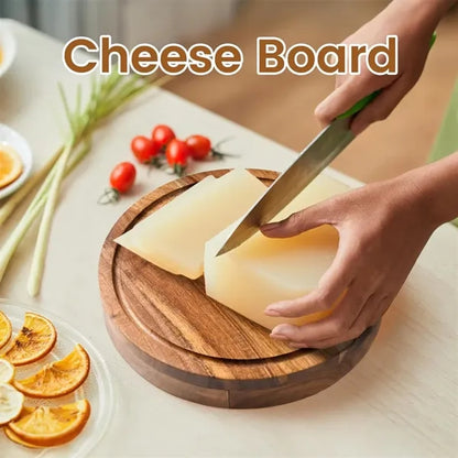 Wood Cheese Board with Knives Set