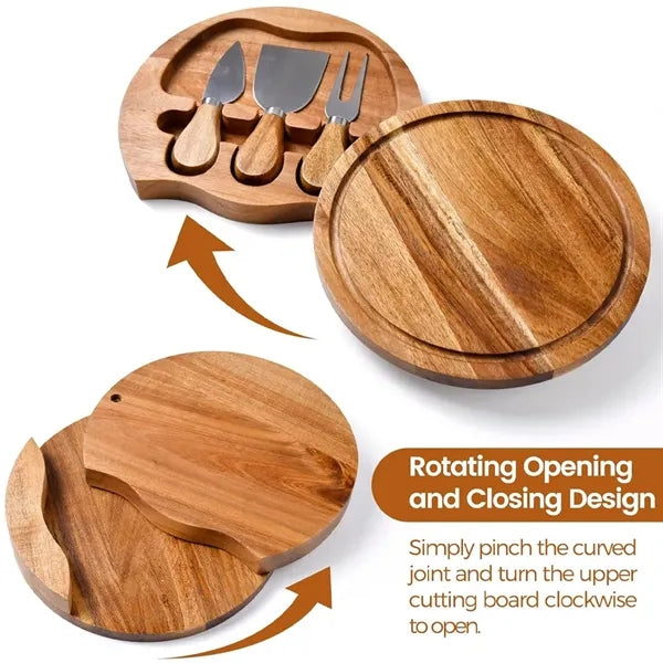 Wood Cheese Board with Knives Set