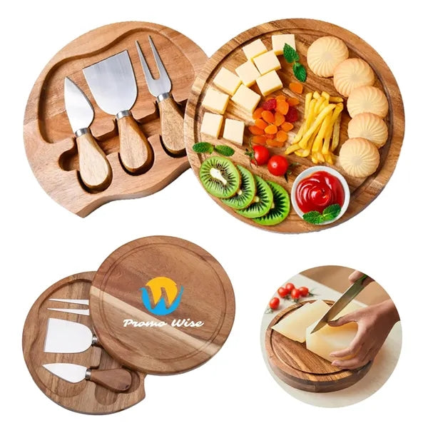 Wood Cheese Board with Knives Set