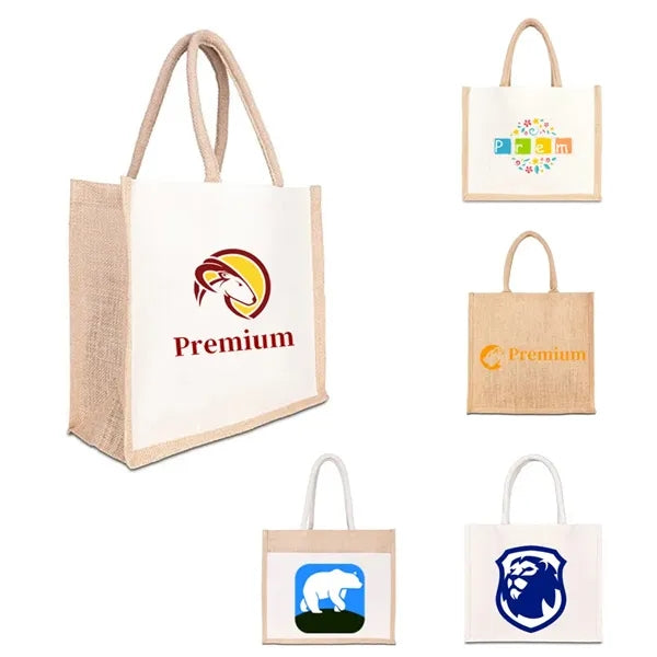 12 " x 14 "Jute Cotton Tote w/ Webbing Handle