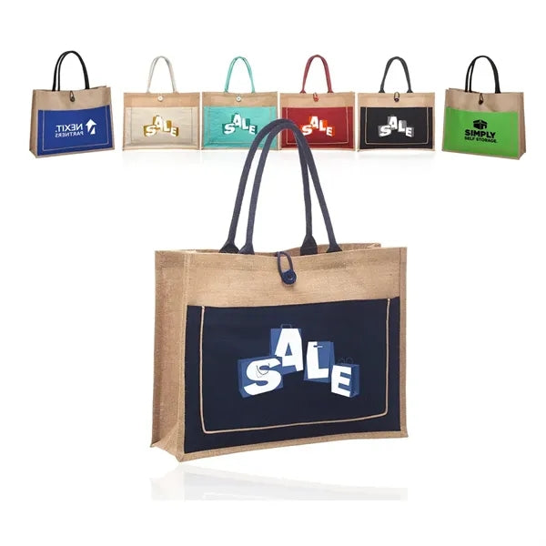 Cotton Stylish Shopping Pocket Jute Tote Bag W/ Gusset