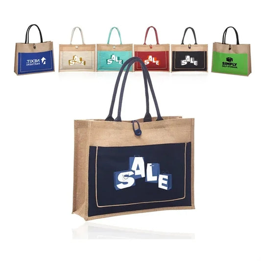 Cotton Stylish Shopping Pocket Jute Tote Bag W/ Gusset