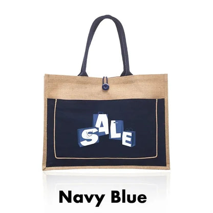 Cotton Stylish Shopping Pocket Jute Tote Bag W/ Gusset