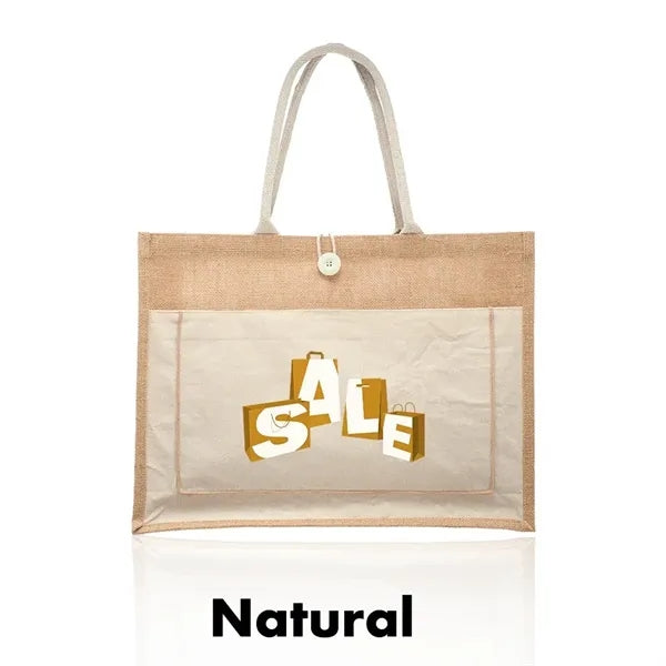 Cotton Stylish Shopping Pocket Jute Tote Bag W/ Gusset