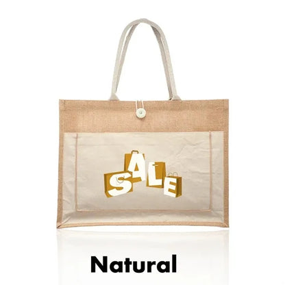 Cotton Stylish Shopping Pocket Jute Tote Bag W/ Gusset