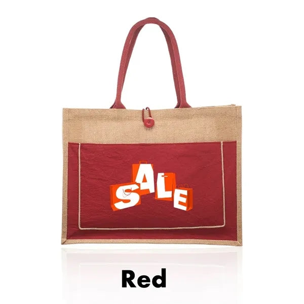 Cotton Stylish Shopping Pocket Jute Tote Bag W/ Gusset