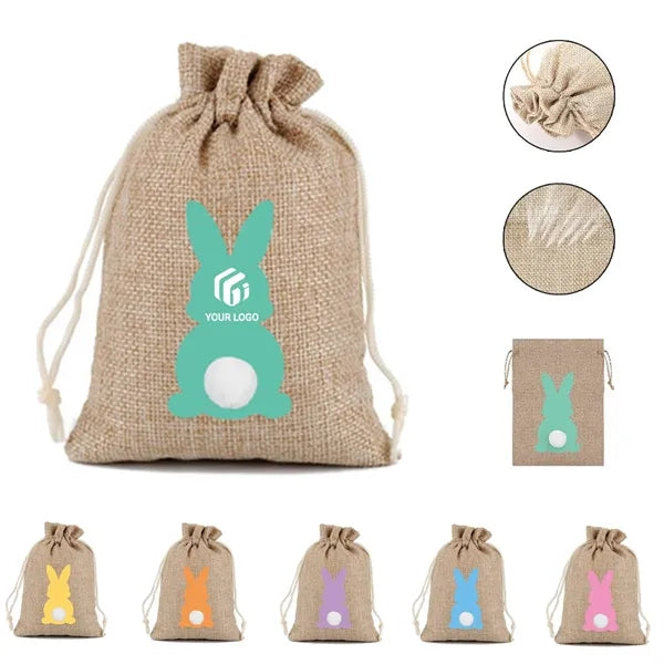 Easter Cute Bunny Imitation Linen Cloth Drawstring Gift Bag