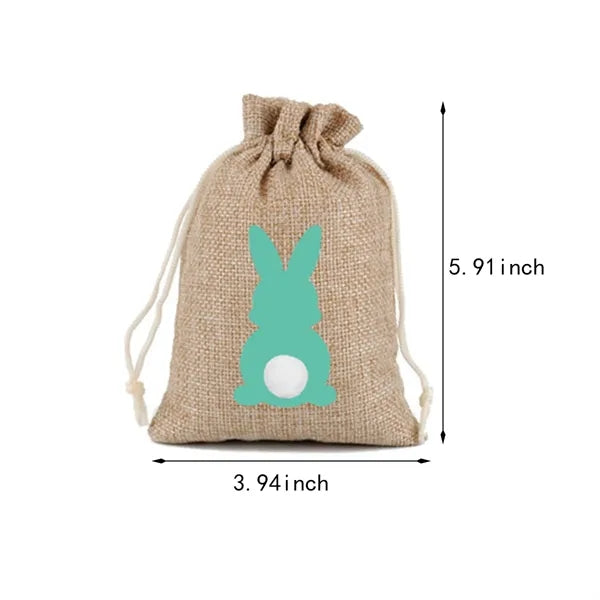 Easter Cute Bunny Imitation Linen Cloth Drawstring Gift Bag
