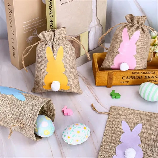 Easter Cute Bunny Imitation Linen Cloth Drawstring Gift Bag