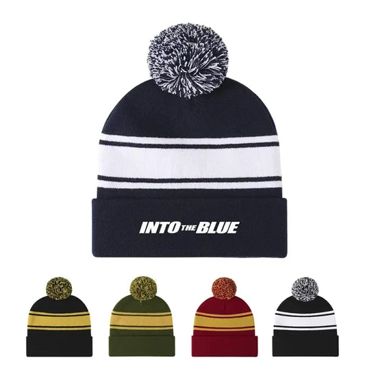Striped Knit Pom Beanie
