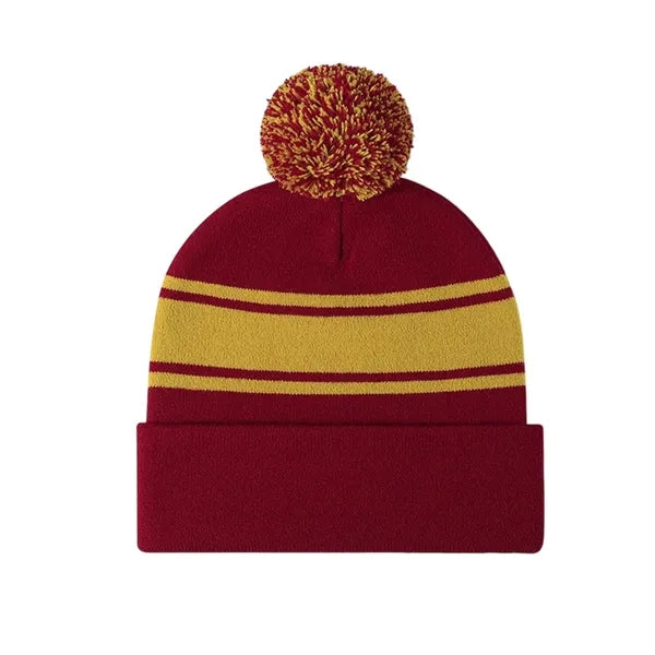 Striped Knit Pom Beanie