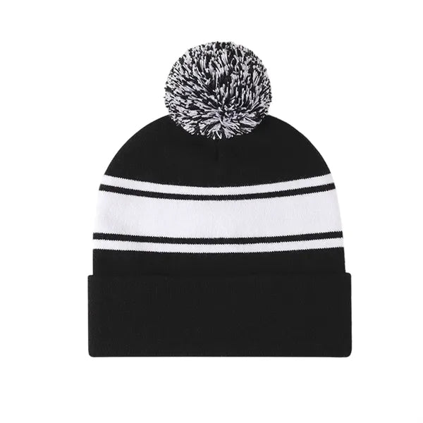 Striped Knit Pom Beanie