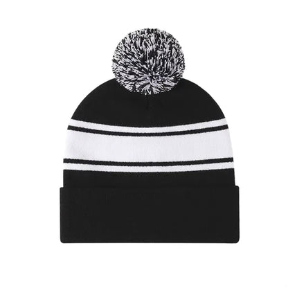 Striped Knit Pom Beanie