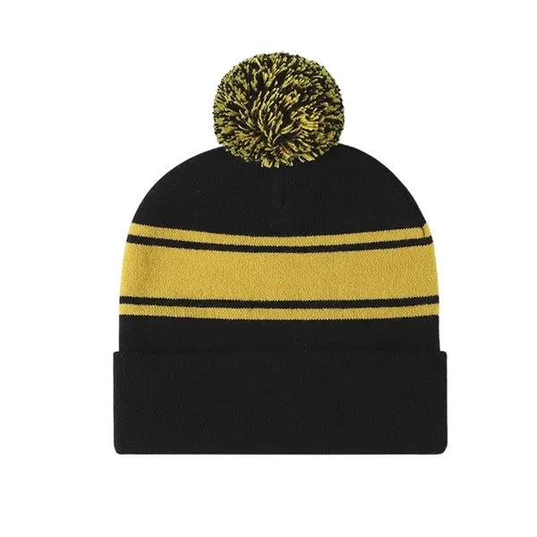 Striped Knit Pom Beanie