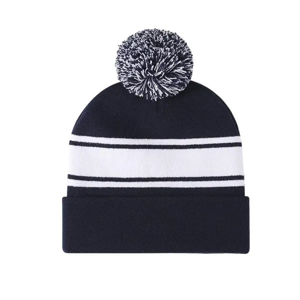 Striped Knit Pom Beanie