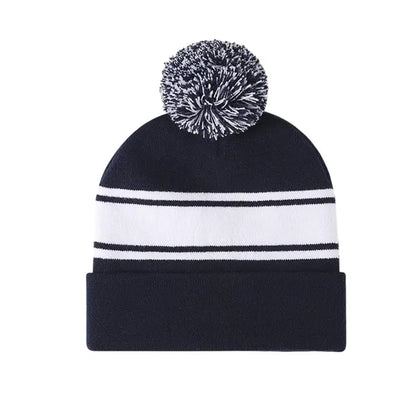 Striped Knit Pom Beanie