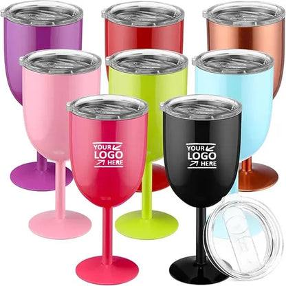 10OZ Stainless Steel Insulated Wine Glasses Goblet With Lid