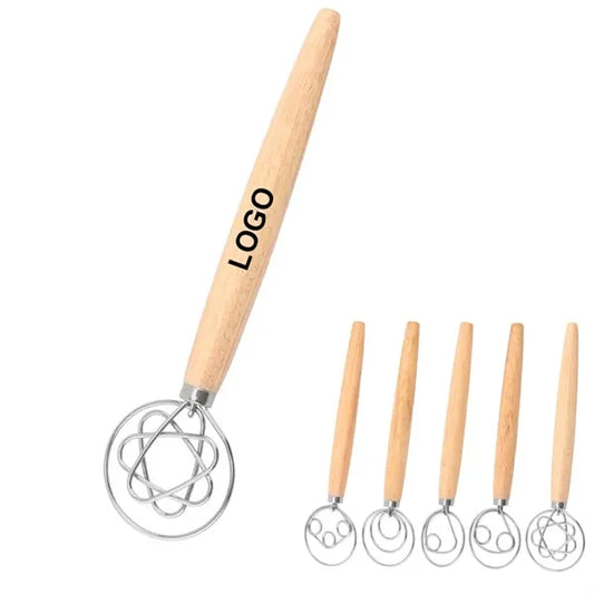 13" Wooden Handle Single Eye Dough Whisk