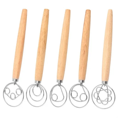 13" Wooden Handle Single Eye Dough Whisk
