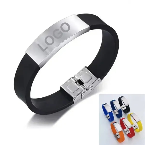 Magnetic Silicone Strap Bracelet with Stainless Steel Bar