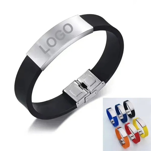 Magnetic Silicone Strap Bracelet with Stainless Steel Bar