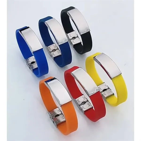 Magnetic Silicone Strap Bracelet with Stainless Steel Bar