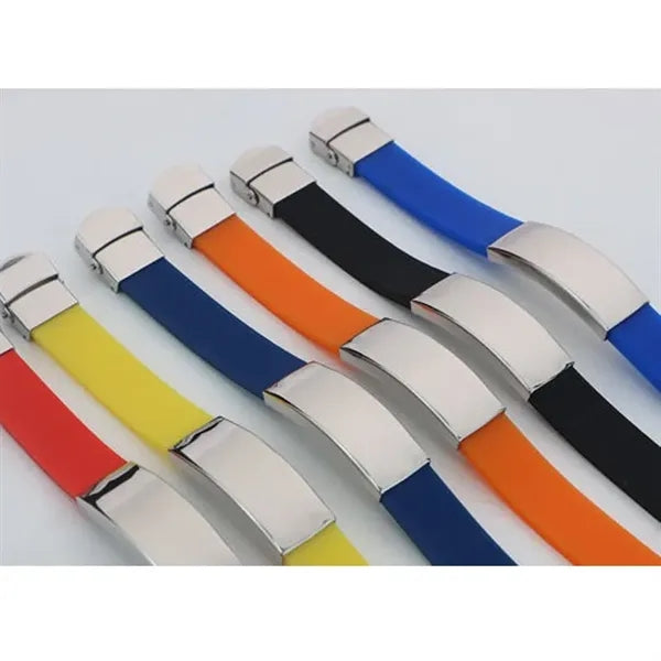 Magnetic Silicone Strap Bracelet with Stainless Steel Bar