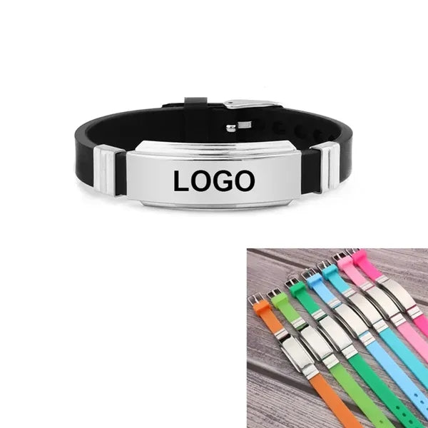 Adjustable Silicone Strap Bracelet with Stainless Steel Bar