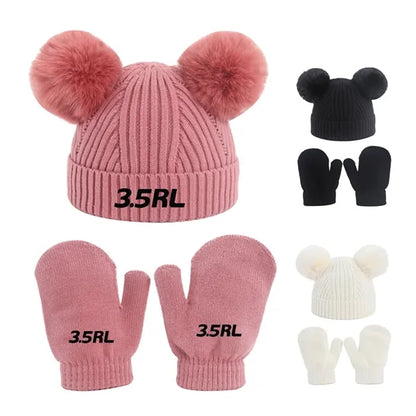 Kids' Winter Pom-Pom Hat and Gloves Set