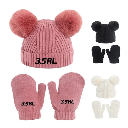Kids' Winter Pom-Pom Hat and Gloves Set