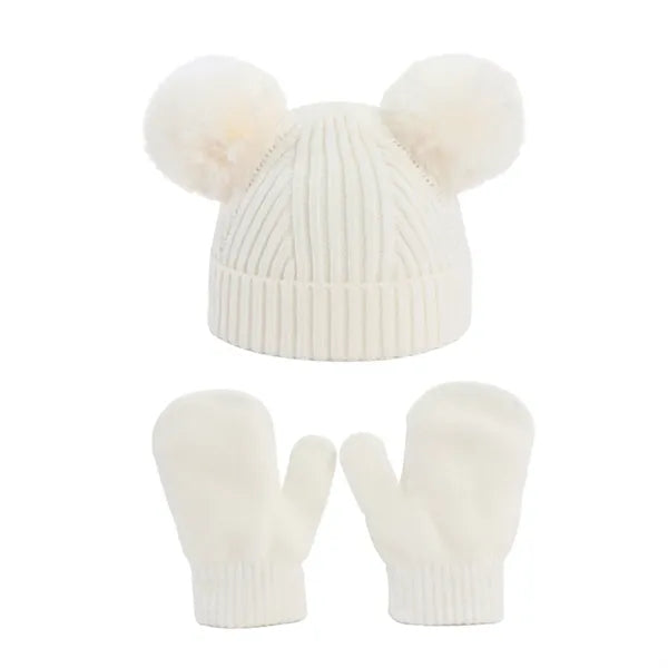 Kids' Winter Pom-Pom Hat and Gloves Set