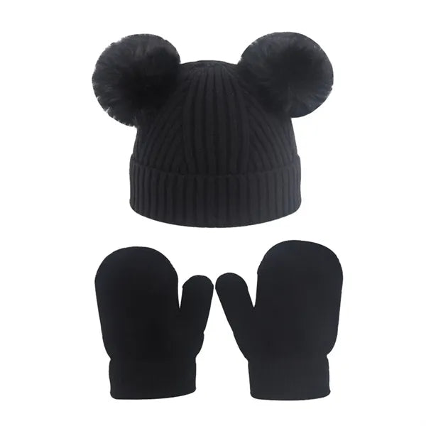 Kids' Winter Pom-Pom Hat and Gloves Set