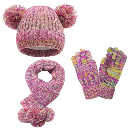 Kids' Winter Pom-Pom Hat, Scarf & Gloves Set