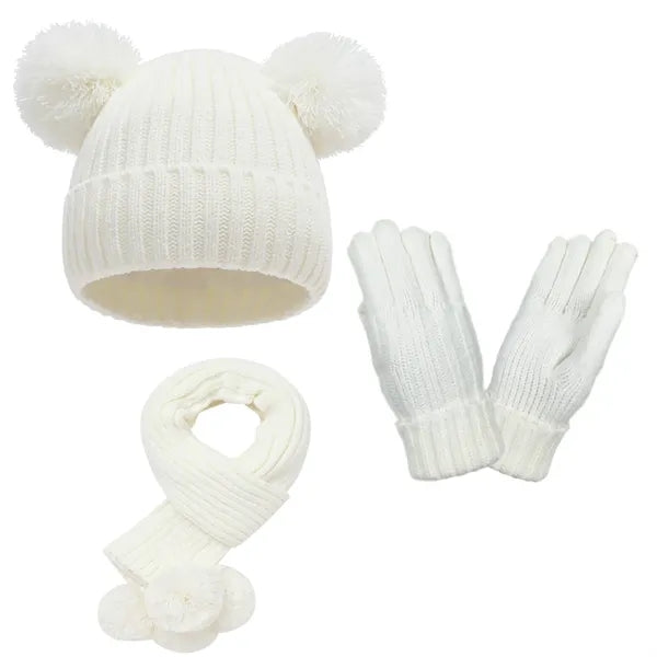 Kids' Winter Pom-Pom Hat, Scarf & Gloves Set