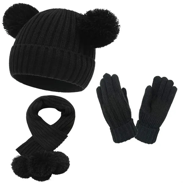 Kids' Winter Pom-Pom Hat, Scarf & Gloves Set