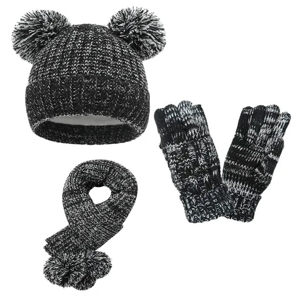 Kids' Winter Pom-Pom Hat, Scarf & Gloves Set