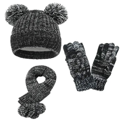 Kids' Winter Pom-Pom Hat, Scarf & Gloves Set