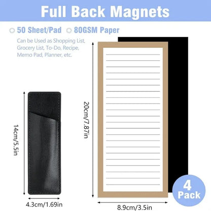 4 Pack Magnetic Note Pad for Fridge with Pen Holder