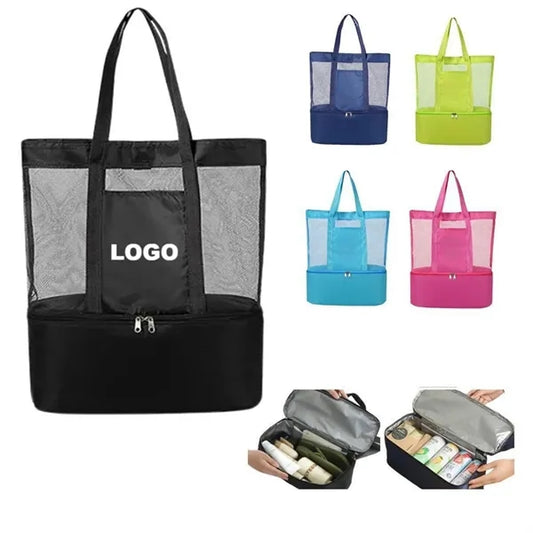Beach Mesh Tote Bag with Cooler Compartment
