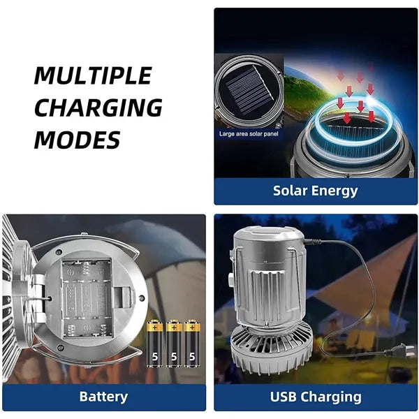 Solar electric fan camping portable switch light