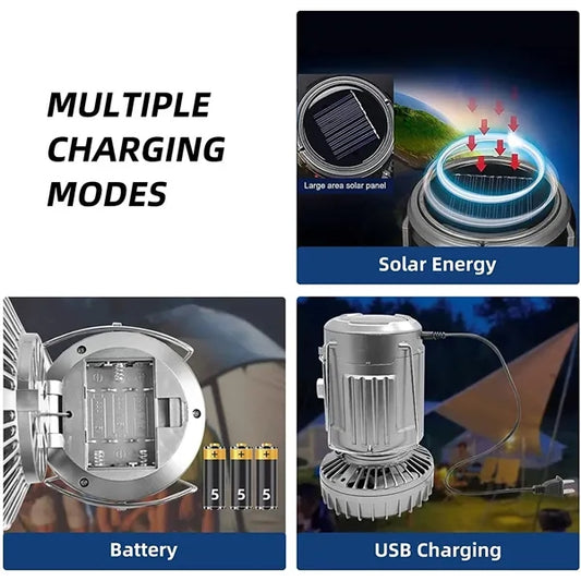 Solar electric fan camping portable switch light