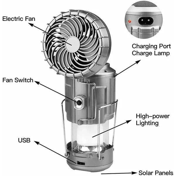 Solar electric fan camping portable switch light