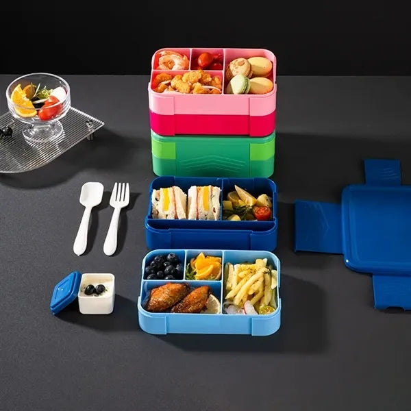Double Stackable Sauce Bento Box With Cutlery