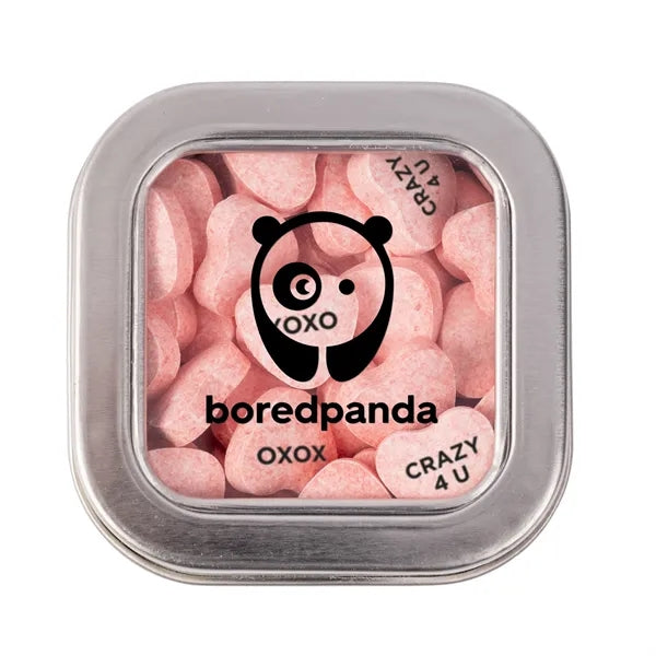 Large Tin with Window Lid and Conversation Hearts
