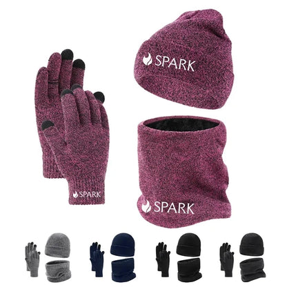 Men's Fleece-Lined Knit Winter Hat, Scarf, and Gloves Set
