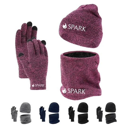 Men's Fleece-Lined Knit Winter Hat, Scarf, and Gloves Set