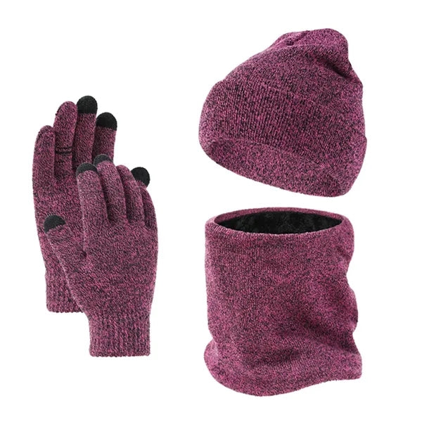 Men's Fleece-Lined Knit Winter Hat, Scarf, and Gloves Set
